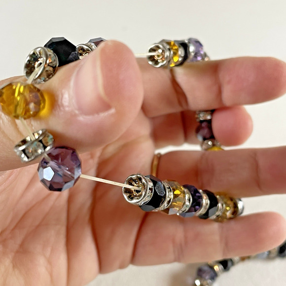 Artisan Made Faceted Beaded Necklace Bracelet Black Purple Silver Yellow Gold - Picture 5 of 7